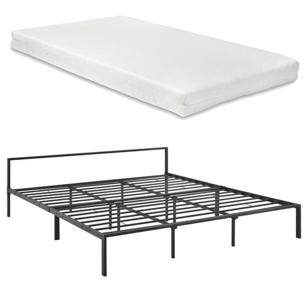 Säng Ingrid i metall inkl. allergivänlig madrass 200x180cm stål svart matt [en.casa]
