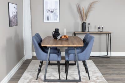Matgrupp Venture Design – Matbord Inca Förlängningsbart - 160/200x85 cm – Ek-Look / Svart + 4 st Matstol Plaza – Blå / Svart