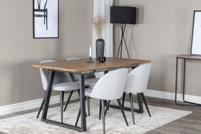 Matgrupp Venture Design – Matbord Förlängningsbart Inca 160/200x85 cm – Ek-Look / Svart + 4 st Matstol Velvet – Ljusgrå / Svart