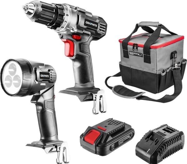 GRAPHITE Cordless Power Tool Set Drill/Driver, Flashlight, Bag, Energy