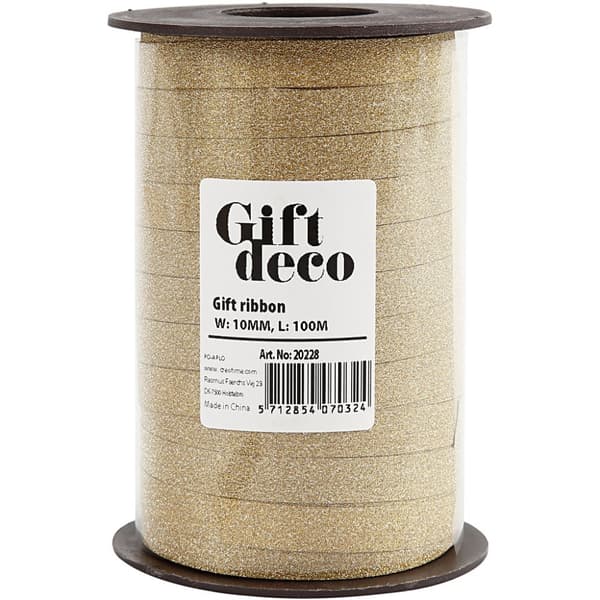 Presentsnören - Glitter - B: 10 mm - Guld - 100 m