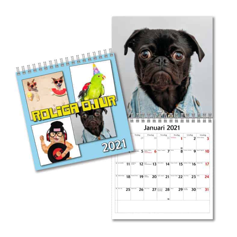 Väggkalender Roliga Djur Mini 2021