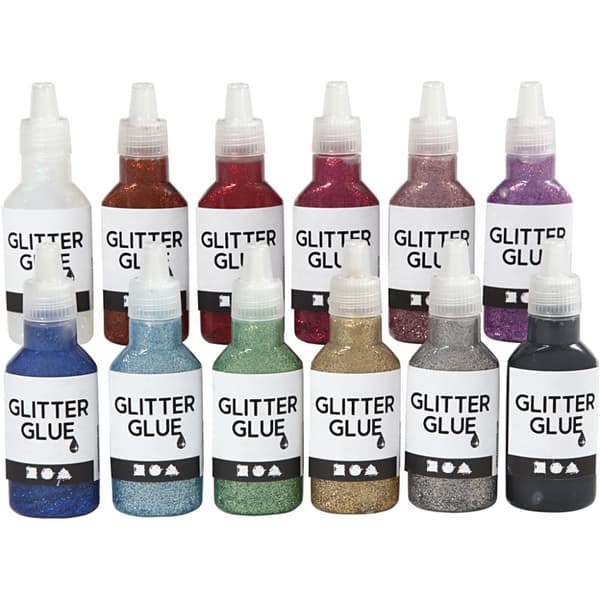 Storpack Glitterlim - Mixade färger - 12x25ml