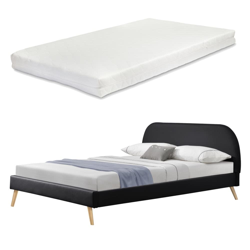 Corium® Klädd sängstomme Elvas inkl. madrass och ribbotten-200x180cm-konstläder-matt svart
