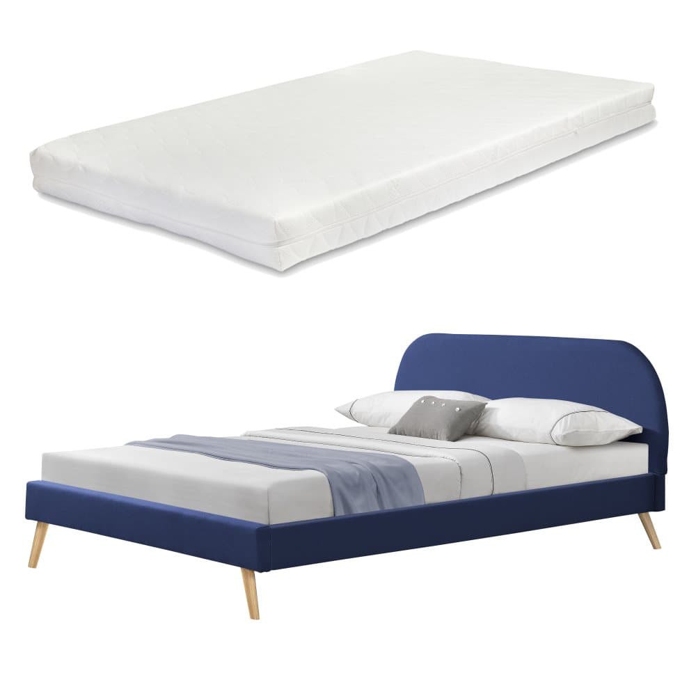 Corium® Klädd sängstomme Elvas inkl. madrass och ribbotten-200x180cm-linne-blå