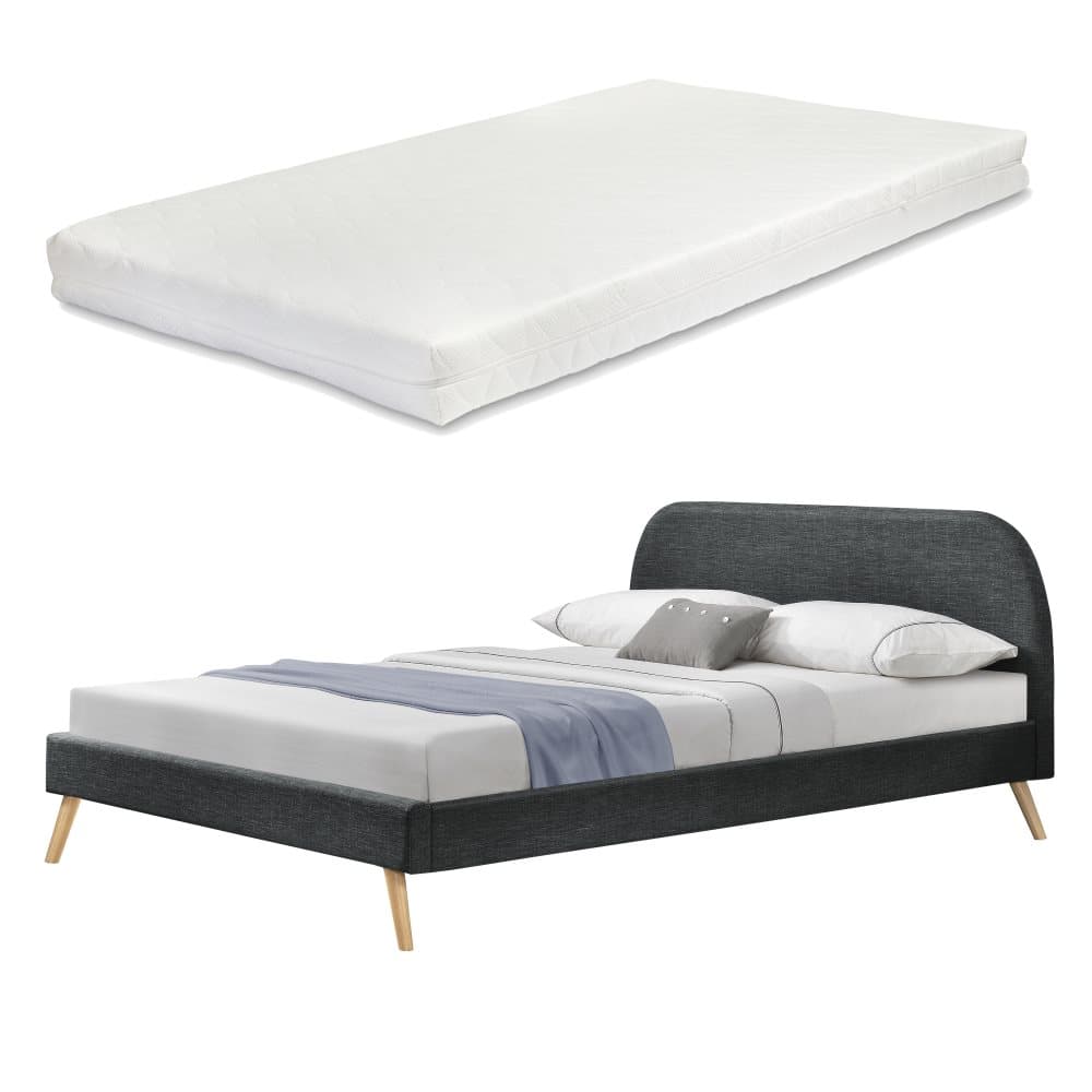 Corium® Klädd sängstomme Elvas inkl. madrass och ribbotten-200x180cm-linne-mörkgrå