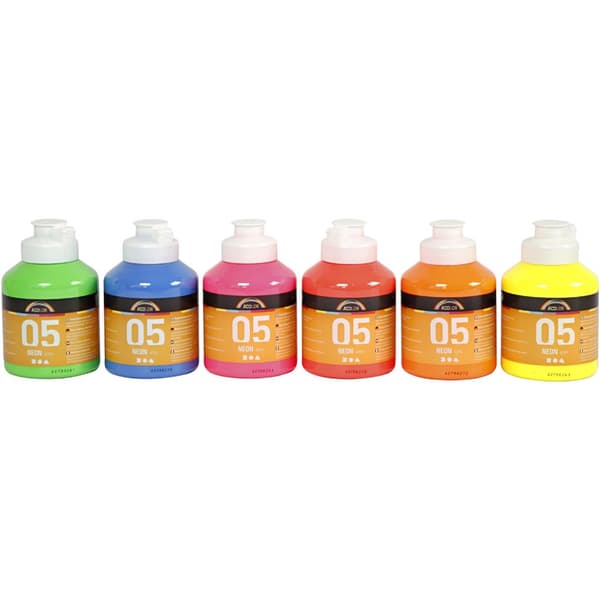 A-Color akrylfärg - Neonfärger - 6x500 ml
