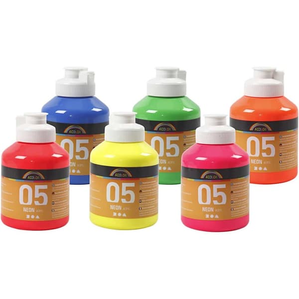 A-Color akrylfärg - Neonfärger - 6x500 ml