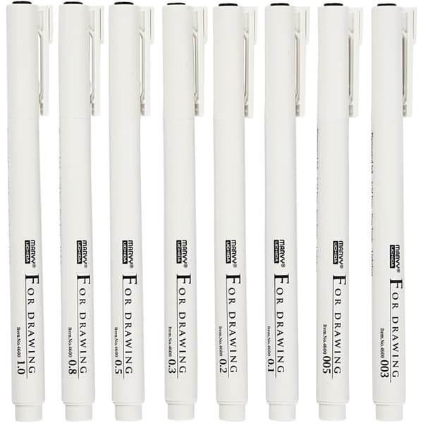 Fine Line Svart Textpenna - Marvy Uchida - 8 st - 0,03-1,0 mm