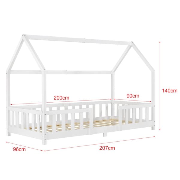Juniorsäng Sisimiut hussäng inkl. madrass 200x90cm furu vit med sängskydd [en.casa]