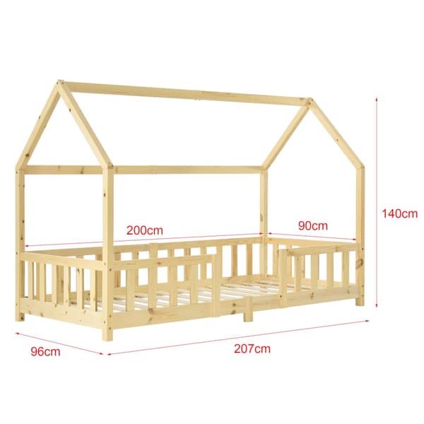 Juniorsäng Sisimiut hussäng inkl. madrass 200x90cm furu med sängskydd [en.casa]