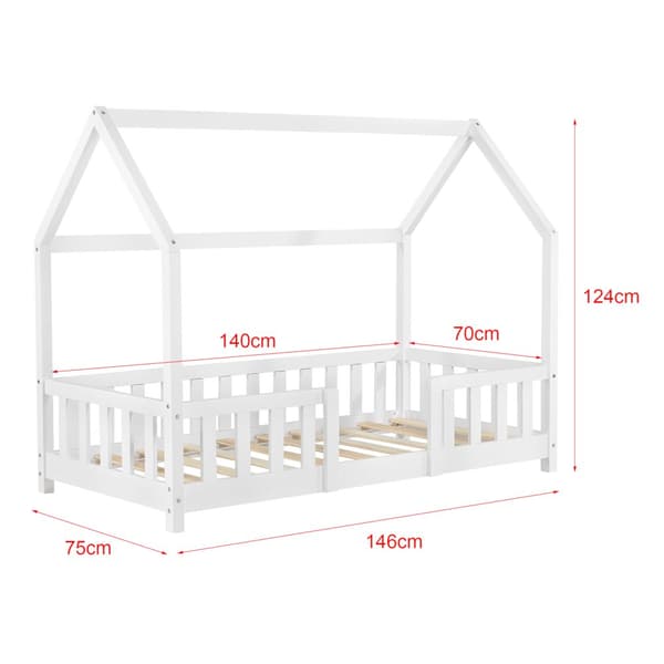 Juniorsäng Sisimiut hussäng inkl. madrass ribbotten 140x70cm furu vit med sängskydd [en.casa]