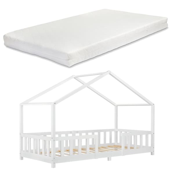 Hussäng Treviolo inkl. madrass 200x90 cm furu vit [en.casa]