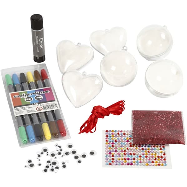 DIY Kit - Julgranskulor och hjärtan med dekor