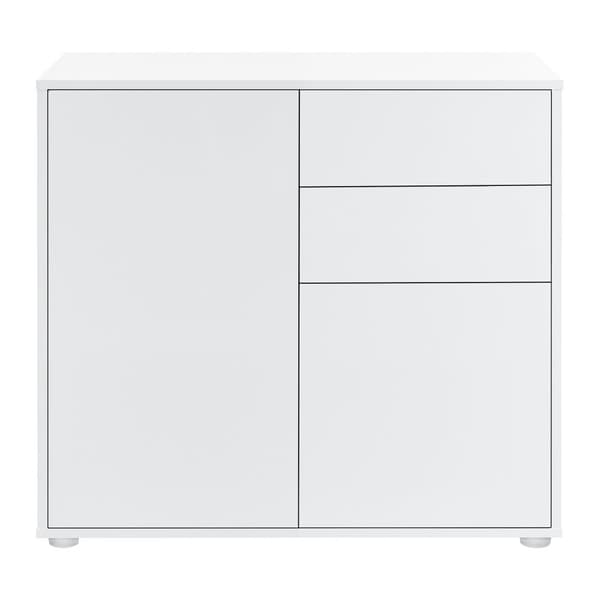 [en.casa]® Byrå Paarl med 2 lådor och 2 dörrar-tryck och öppna-74x79x36cm-spånskiva-vit högglans