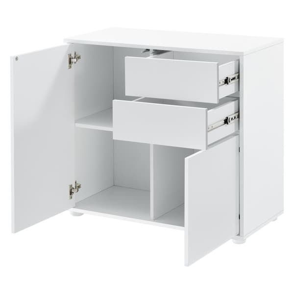 [en.casa]® Byrå Paarl med 2 lådor och 2 dörrar-tryck och öppna-74x79x36cm-spånskiva-vit matt