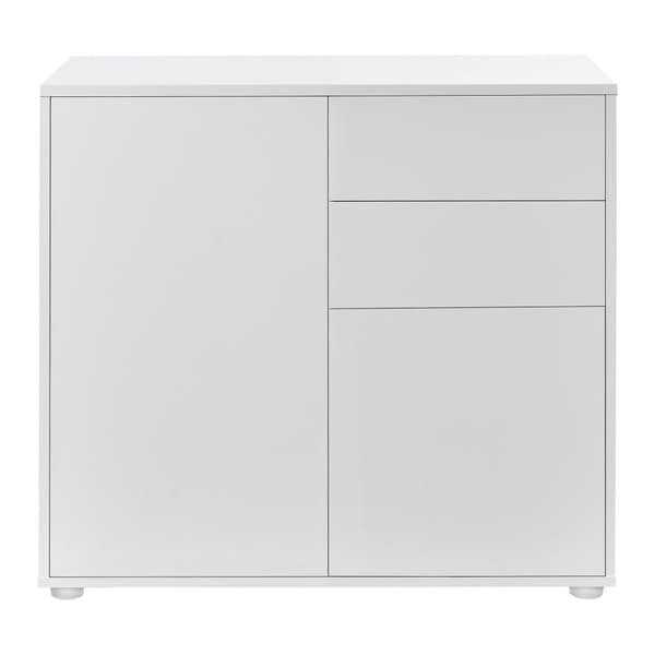 [en.casa]® Byrå Paarl med 2 lådor och 2 dörrar-tryck och öppna-74x79x36cm-spånskiva-vit matt
