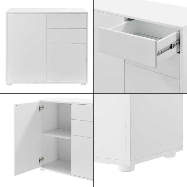 [en.casa]® Byrå Paarl med 2 lådor och 2 dörrar-tryck och öppna-74x79x36cm-spånskiva-vit matt