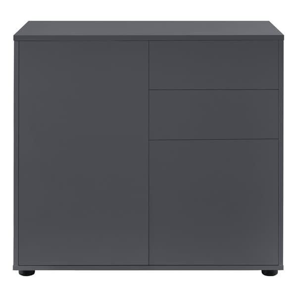 [en.casa]® Byrå Paarl med 2 lådor och 2 dörrar-tryck och öppna-74x79x36cm-spånskiva-mörkgrå matt