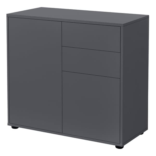 [en.casa]® Byrå Paarl med 2 lådor och 2 dörrar-tryck och öppna-74x79x36cm-spånskiva-mörkgrå matt