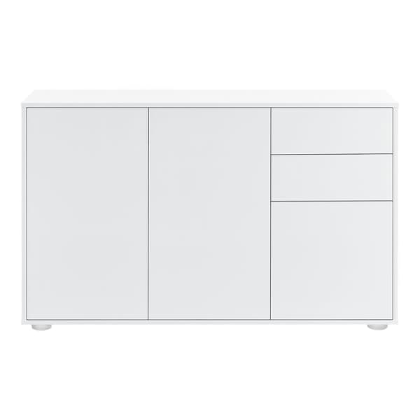 [en.casa]® Byrå Paarl med 2 lådor och 3 dörrar-tryck och öppna-74x117x36cm-spånskiva-vit högglans