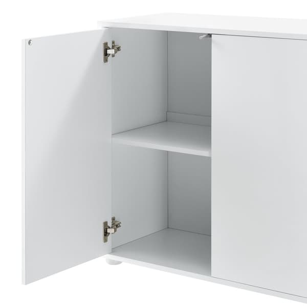 [en.casa]® Byrå Paarl med 2 lådor och 3 dörrar-tryck och öppna-74x117x36cm-spånskiva-vit högglans