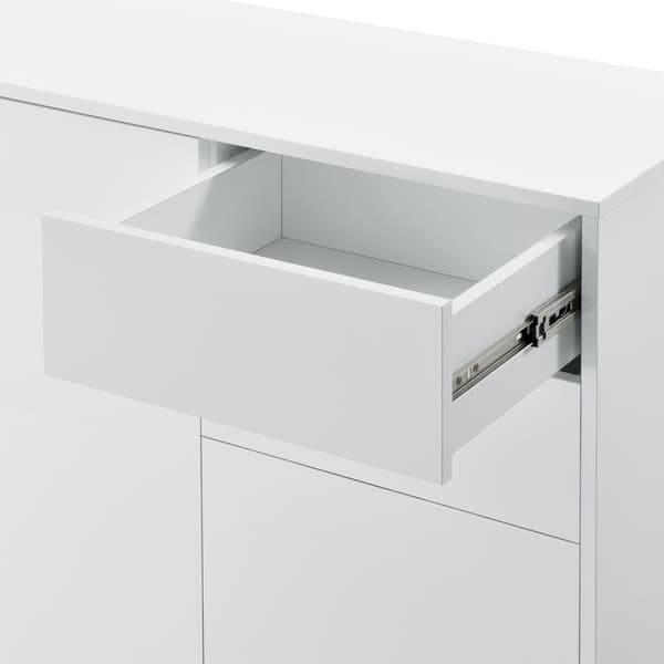 [en.casa]® Byrå Paarl med 2 lådor och 3 dörrar-tryck och öppna-74x117x36cm-spånskiva-vit högglans