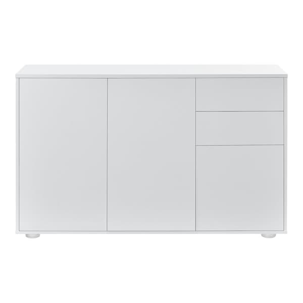 [en.casa]® Byrå Paarl med 2 lådor och 3 dörrar-tryck och öppna-74x117x36cm-spånskiva-vit matt