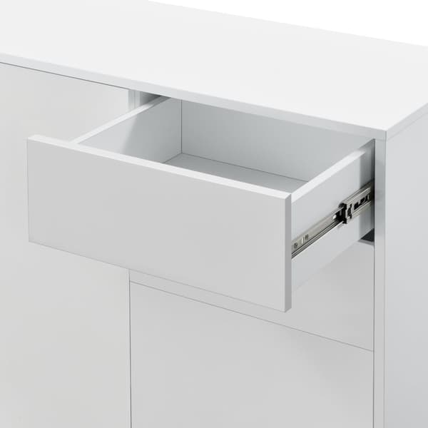 [en.casa]® Byrå Paarl med 2 lådor och 3 dörrar-tryck och öppna-74x117x36cm-spånskiva-vit matt