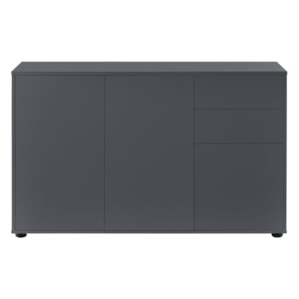 [en.casa]® Byrå Paarl med 2 lådor och 3 dörrar-tryck och öppna-74x117x36cm-spånskiva-mörkgrå matt