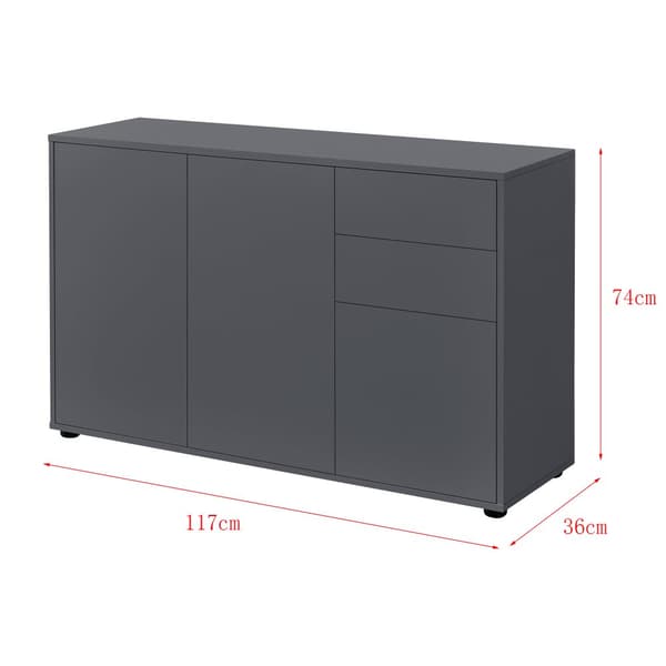 [en.casa]® Byrå Paarl med 2 lådor och 3 dörrar-tryck och öppna-74x117x36cm-spånskiva-mörkgrå matt