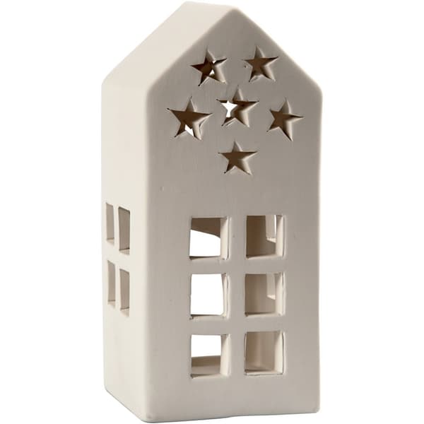 Värmeljusstake - Hus - 7x7 cm - H: 16 cm - Vit - 8 st