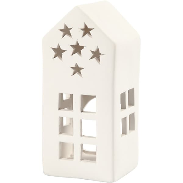 Värmeljusstake - Hus - 7x7 cm - H: 16 cm - Vit - 8 st