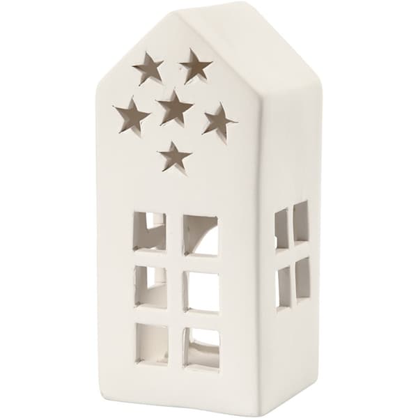 Värmeljusstake - Hus - 7x7 cm - H: 16 cm - Vit - 8 st