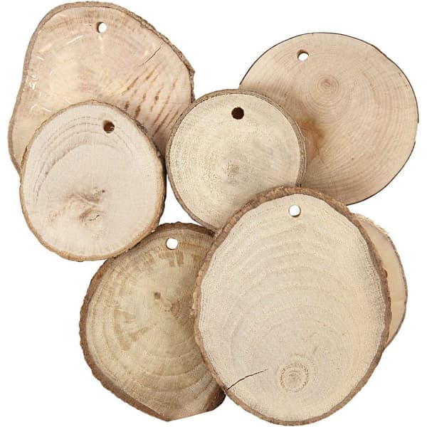 Träskivor - Ca 4-7 cm - Tjocklek 5 mm - Inkl Hål - 25 st