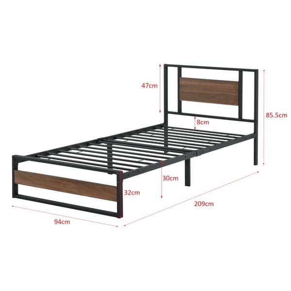 [en.casa]® Sängstomme Villach i metall-200x90cm-svart matt-pulverlackerat stål-spånskiva-träfärgade detaljer