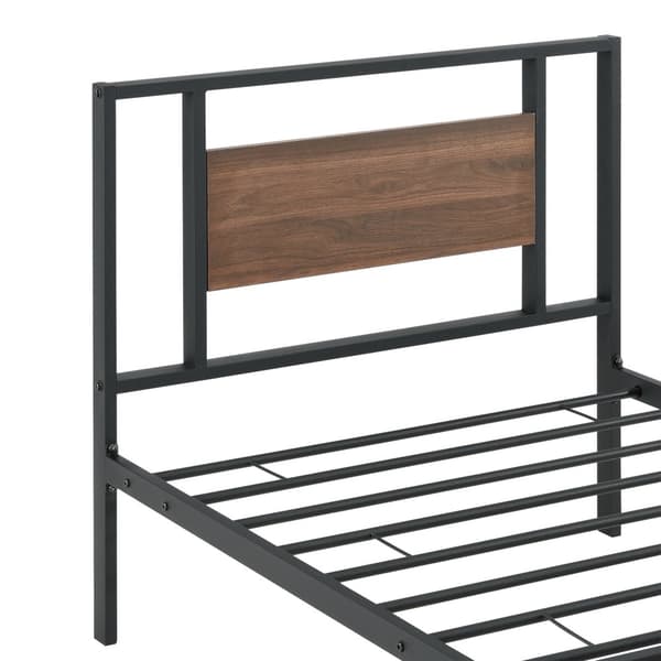 [en.casa]® Sängstomme Villach i metall-200x90cm-svart matt-pulverlackerat stål-spånskiva-träfärgade detaljer