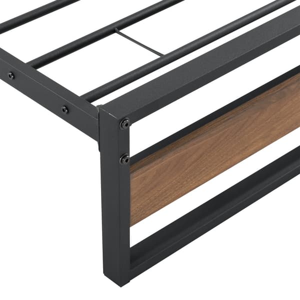 [en.casa]® Sängstomme Villach i metall-200x90cm-svart matt-pulverlackerat stål-spånskiva-träfärgade detaljer