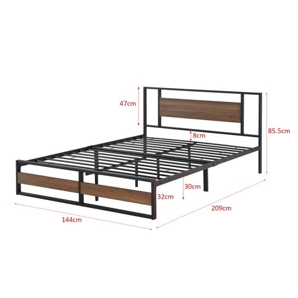 Sängstomme Villach i metall 200x140cm svart matt träfärgade detaljer [en.casa]