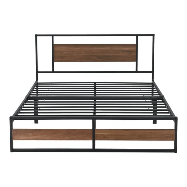 Sängstomme Villach i metall 200x140cm svart matt träfärgade detaljer [en.casa]