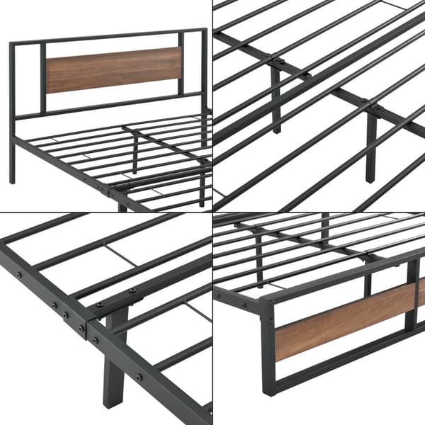 Sängstomme Villach i metall 200x140cm svart matt träfärgade detaljer [en.casa]