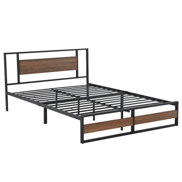 Sängstomme Villach i metall 200x140cm svart matt träfärgade detaljer [en.casa]