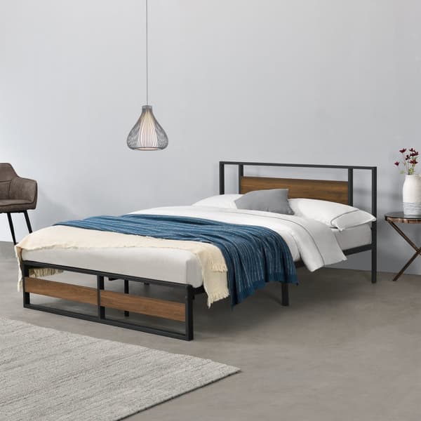 Sängstomme Villach i metall 200x140cm svart matt träfärgade detaljer [en.casa]