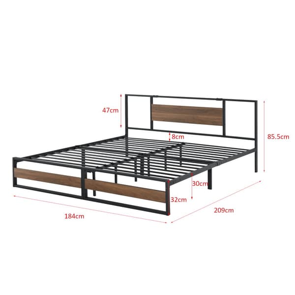 [en.casa]® Sängstomme Villach i metall-200x180cm-svart matt-pulverlackerat stål-spånskiva-träfärgade detaljer