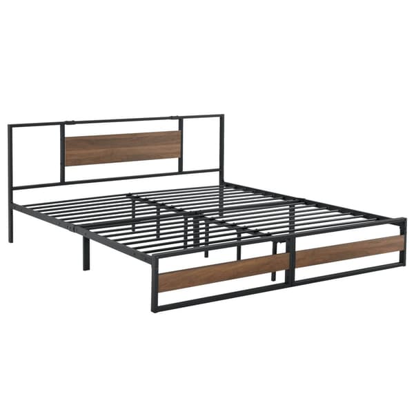 [en.casa]® Sängstomme Villach i metall-200x180cm-svart matt-pulverlackerat stål-spånskiva-träfärgade detaljer