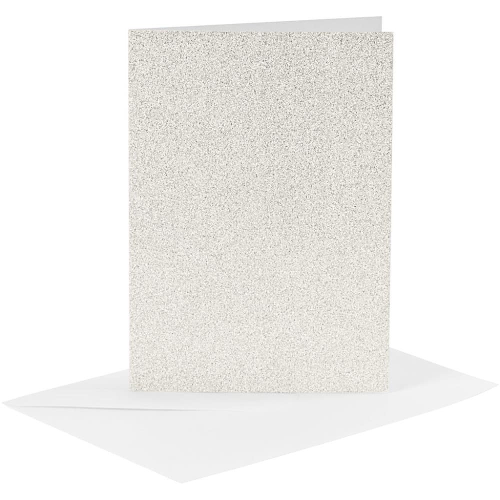 Kort och kuvert - A6 - Vit - Glitter - 4 set