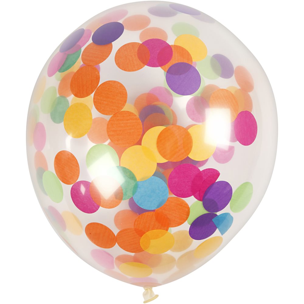Ballonger - Transparent - Runda med konfetti - 4 st