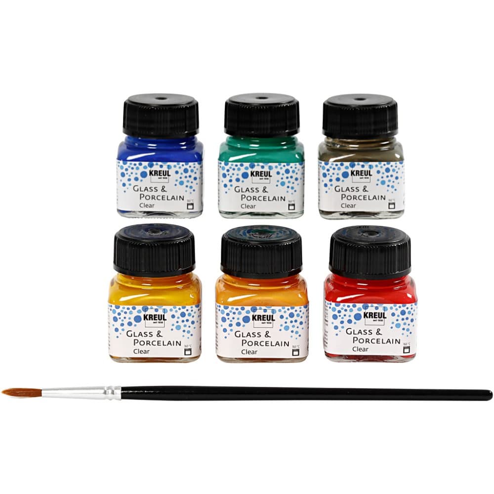 KREUL Glas och porslinsfärg Clear - Mixade färger - 6x20 ml