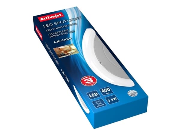 Activejet AJE-CAB9, Overflatemontert, Sølv, Hvit, Aluminium, IP20, CE, 3,5 W