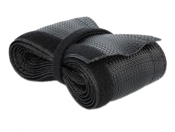 Delock Braided Sleeving with Hook-and-Loop Fastener - Kabelhölje - 10 m - svart
